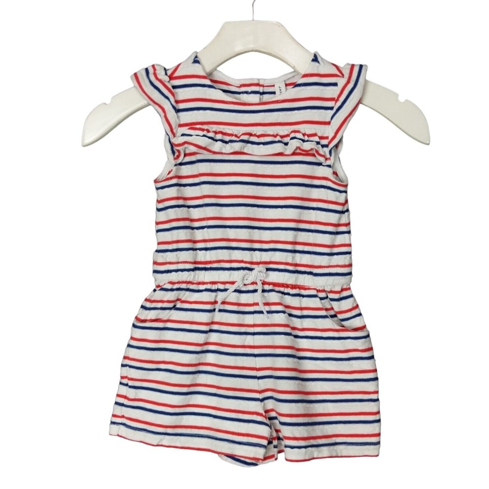 Janie and Jack Kids Americana Nautical Romper 12-18M White Red Blue Striped